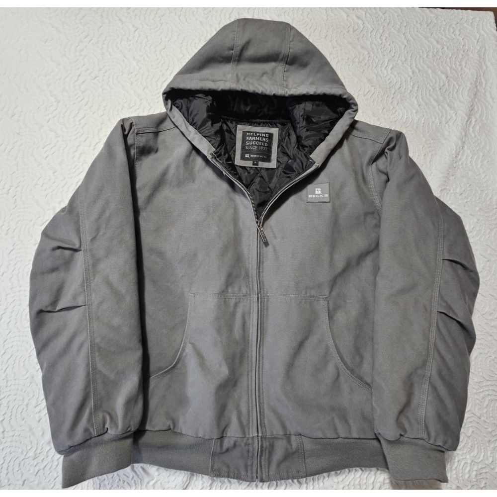 Becks Heavy Work Jacket Men's XL Gray Wash Canvas Outdoor Insulated Hooded Warm